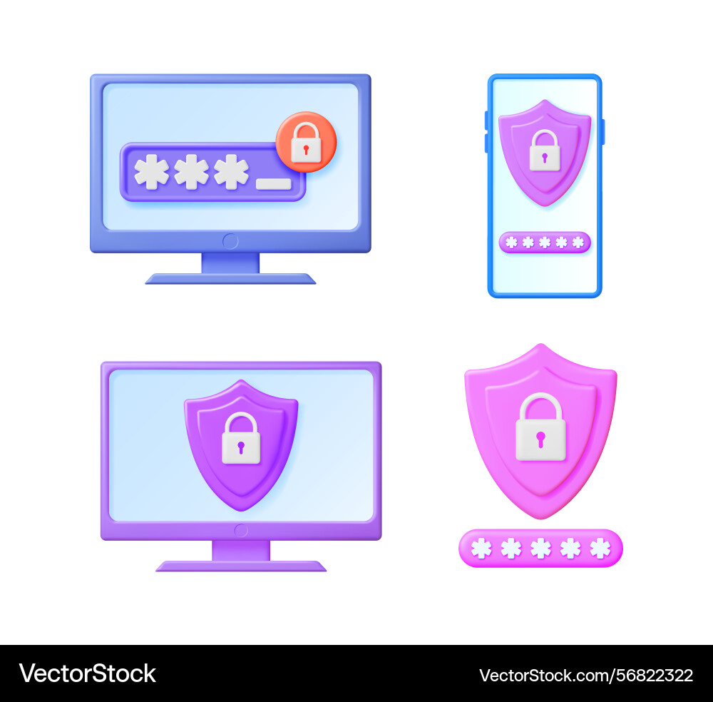 3d render set showing secure digital access 3d render set showing secure digital access vector image