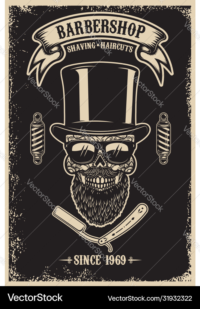 Barbershop poster template bearded mexican sugar Barbershop poster template bearded mexican sugar Vector Image