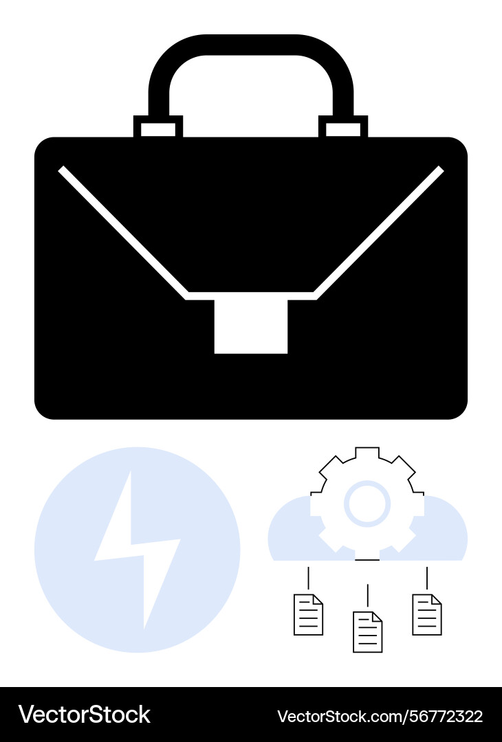 Black briefcase with cloud computing gears Black briefcase with cloud computing gears vector image