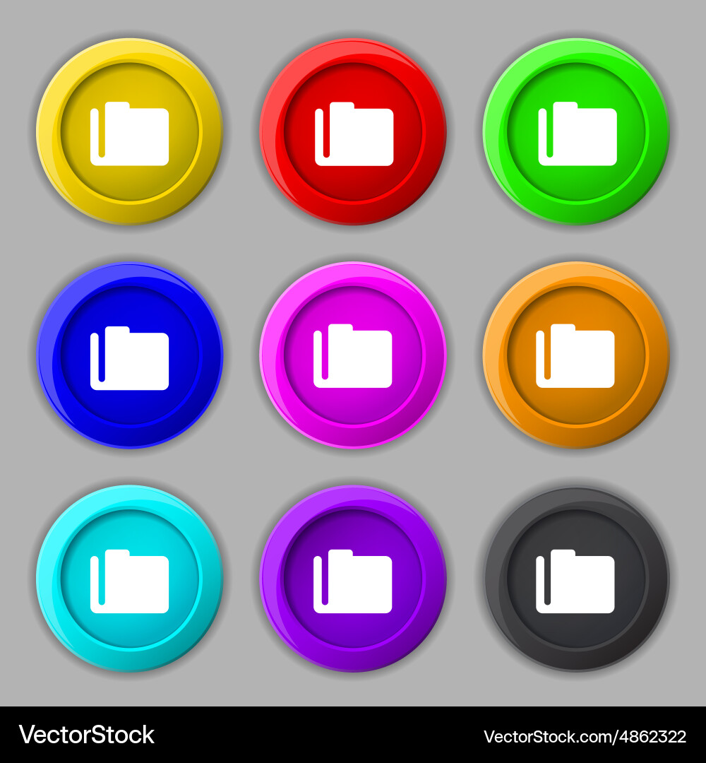 Document folder icon sign symbol on nine round vector image