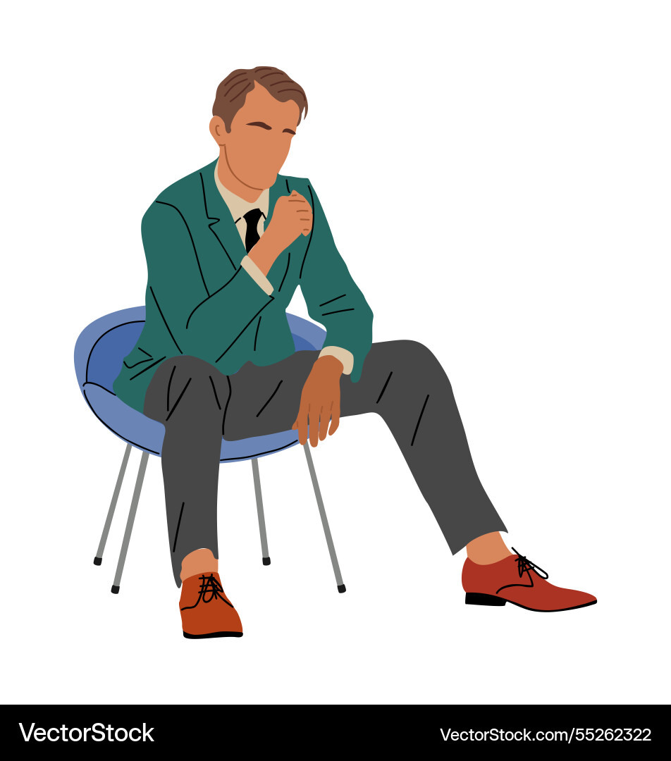 Ein Mann in grüner Jacke und grauer Hose sitzt Ein Mann in grüner Jacke und grauer Hose sitzt vektorbild