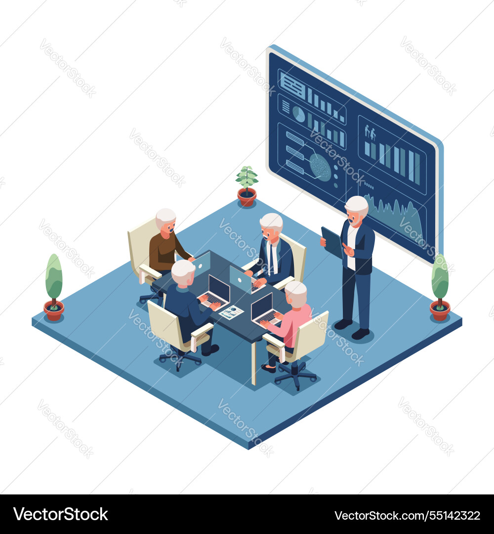 Isometric elderly people working Isometric elderly people working vector image