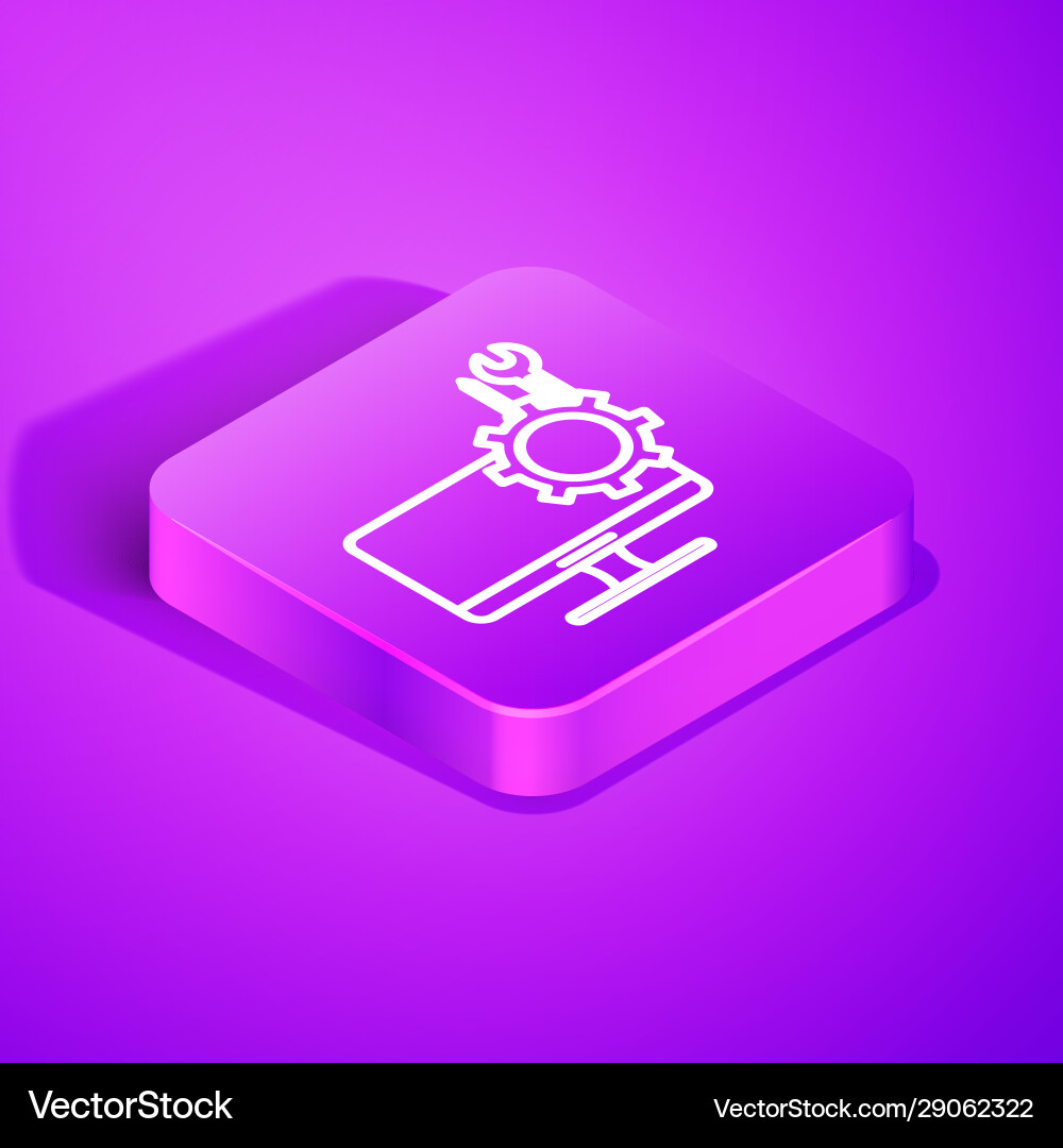 Isometric line computer monitor with screwdriver Isometric line computer monitor with screwdriver vector image