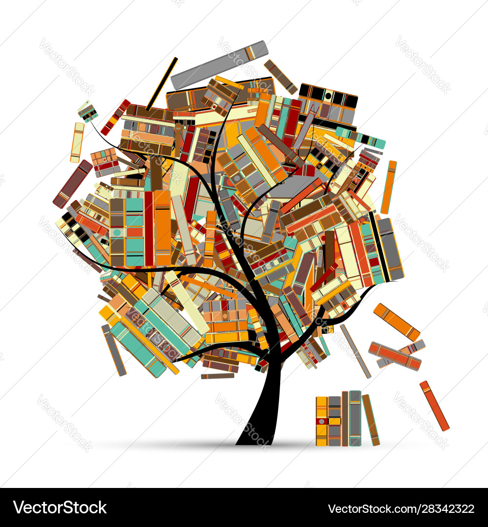 Library tree with books for your design Vector Image