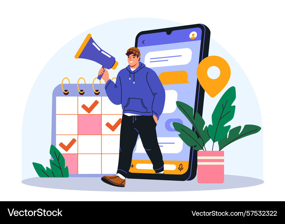 Man with megaphone and calendar app interface Man with megaphone and calendar app interface vector image