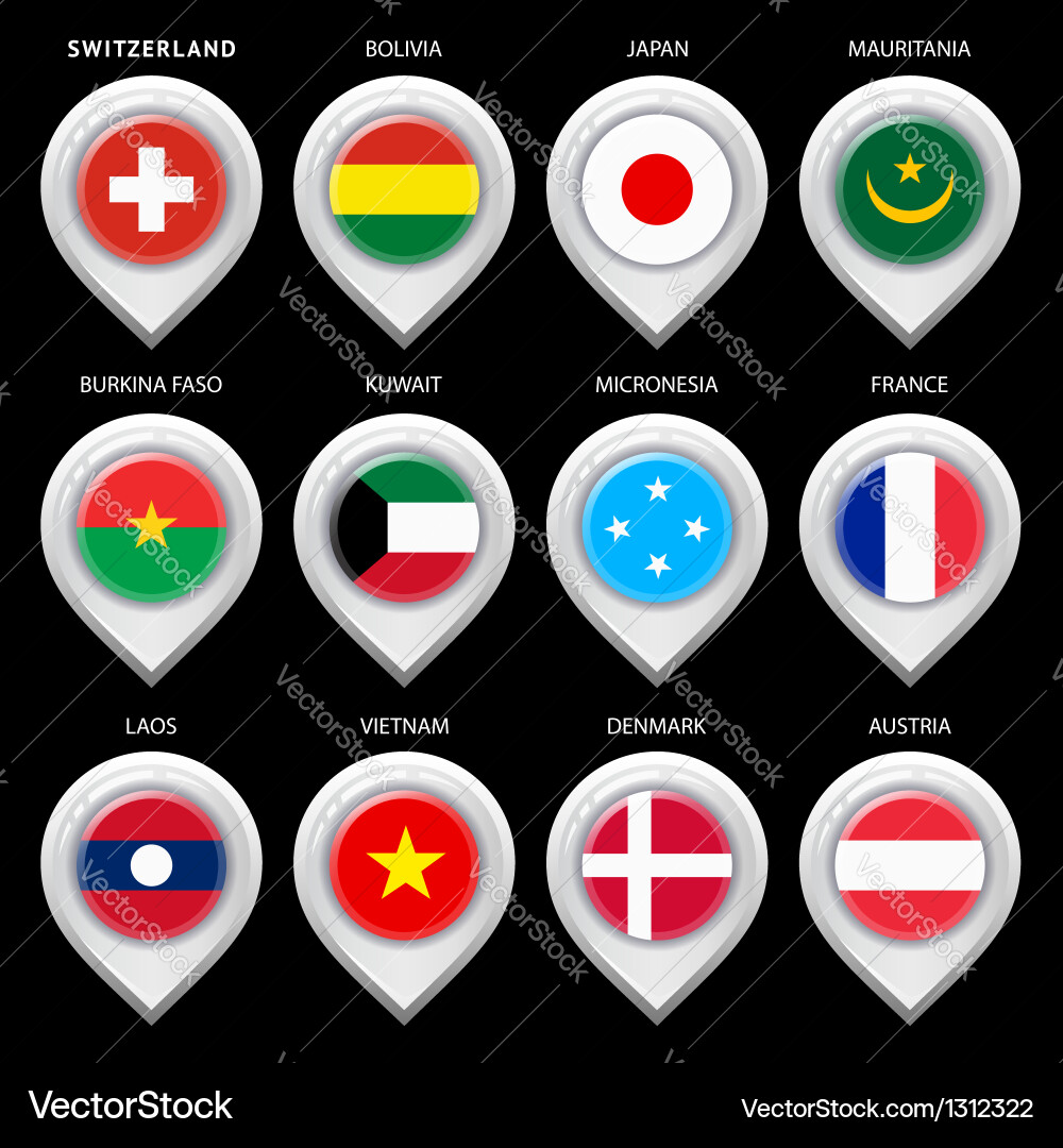 Map marker with flag-set first Vector Image