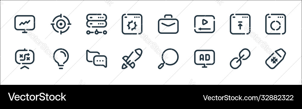 Seo line icons linear set quality Seo line icons linear set quality vector image