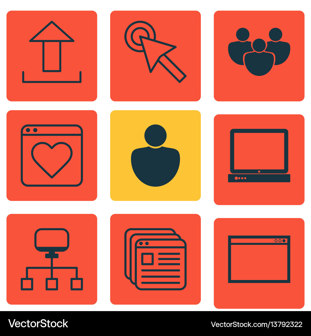 Set of 9 internet icons includes send data Set of 9 internet icons includes send data vector image