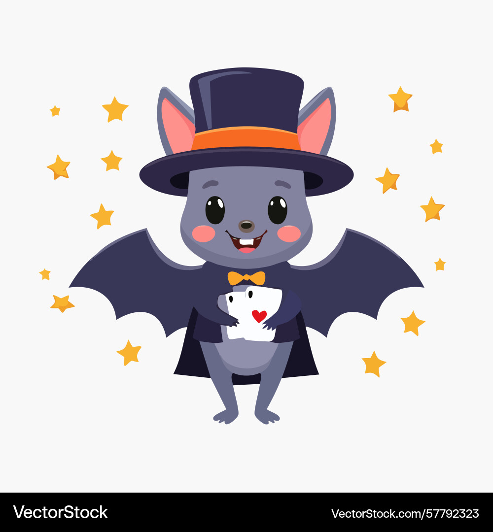 Adorable bat magician with top hat and cards Vector Image