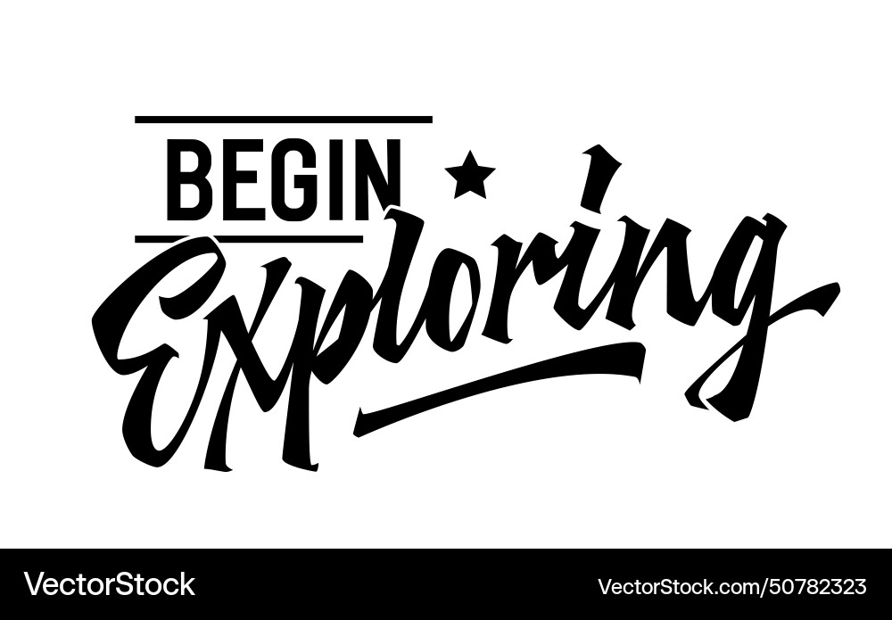 Begin exploring dynamic lettering design isolated Begin exploring dynamic lettering design isolated vector image