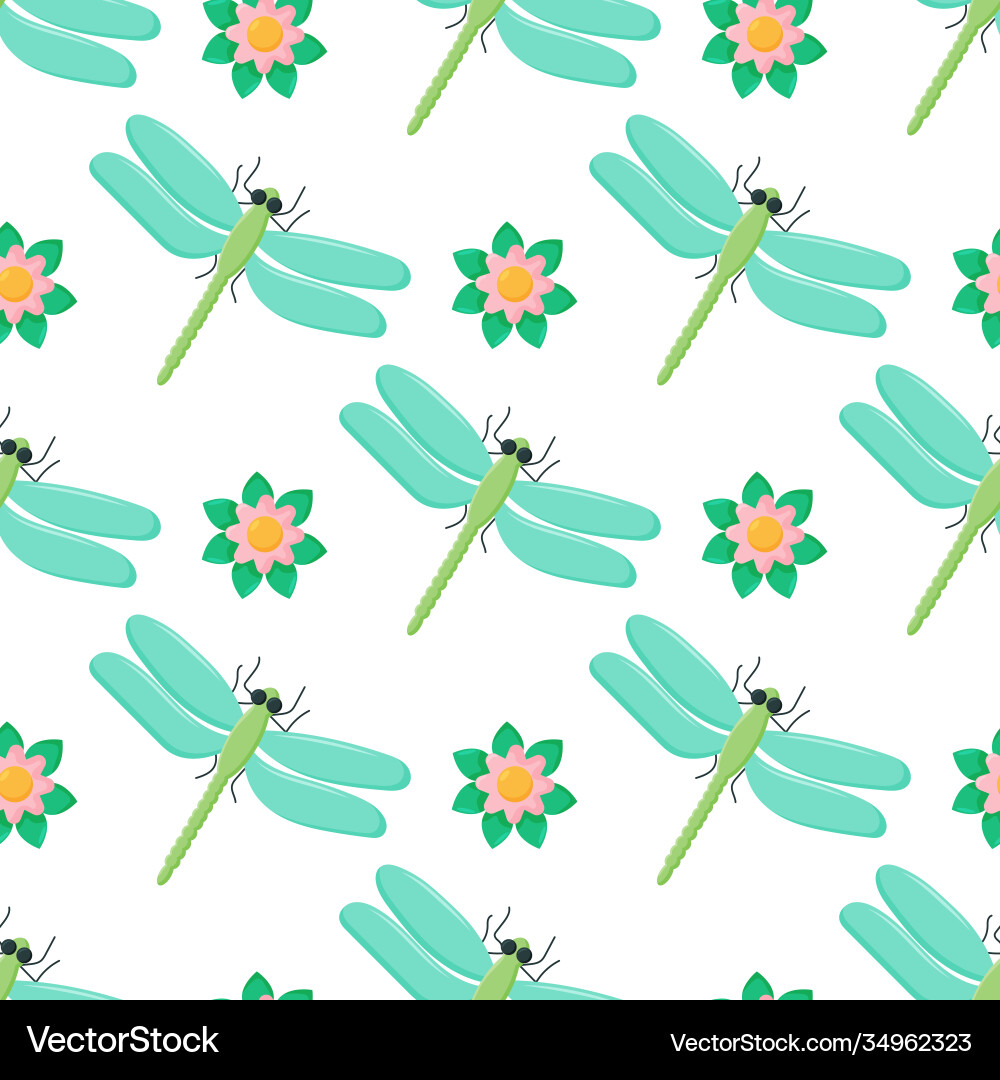 Dragonfly colorful seamless pattern Dragonfly colorful seamless pattern vector image