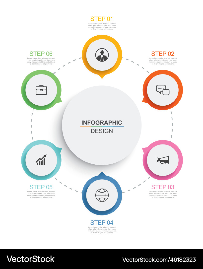 Infographics circle timeline with 6 number data Infographics circle timeline with 6 number data vector image