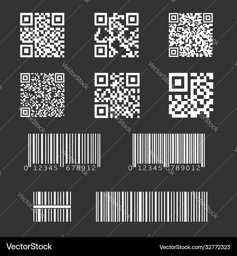 Qr and bar code set vector image