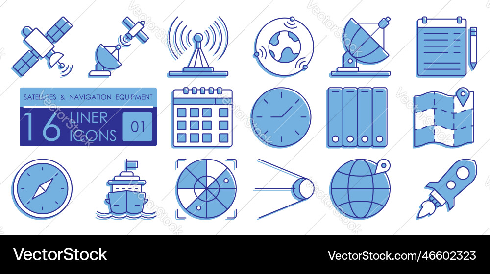 Set of color filled linear icons navigation Set of color filled linear icons navigation vector image
