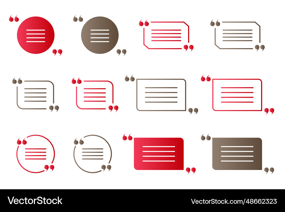Set of red and brown gradient quotation marks Set of red and brown gradient quotation marks Vector Image