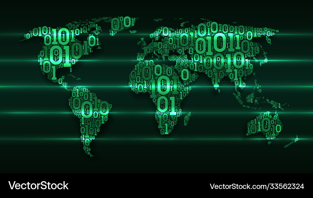 Abstract map world continents digital binary code Abstract map world continents digital binary code vector image
