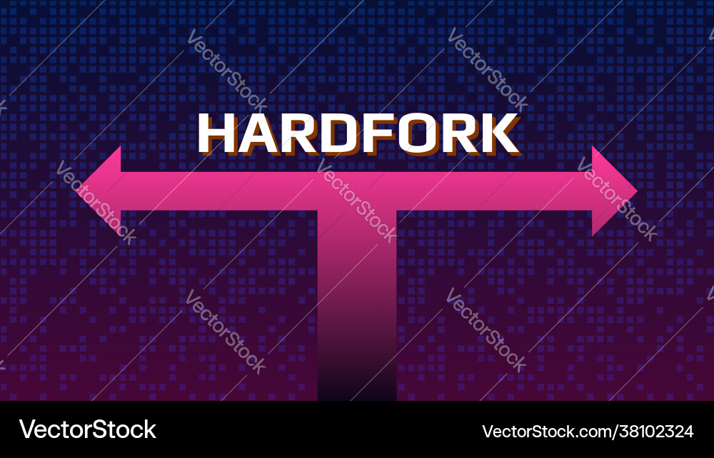 Cryptocurrency coin hardfork text over split vector image