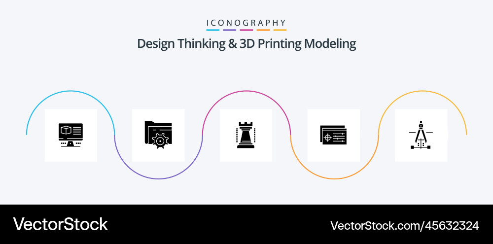 Design thinking and d printing modeling glyph 5 vector image