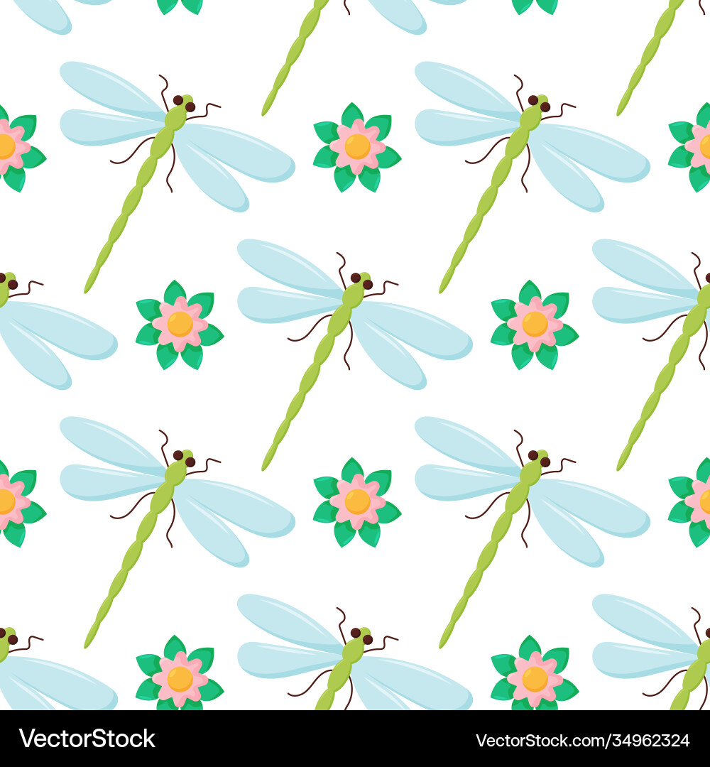 Dragonfly colorful seamless pattern Dragonfly colorful seamless pattern Vector Image