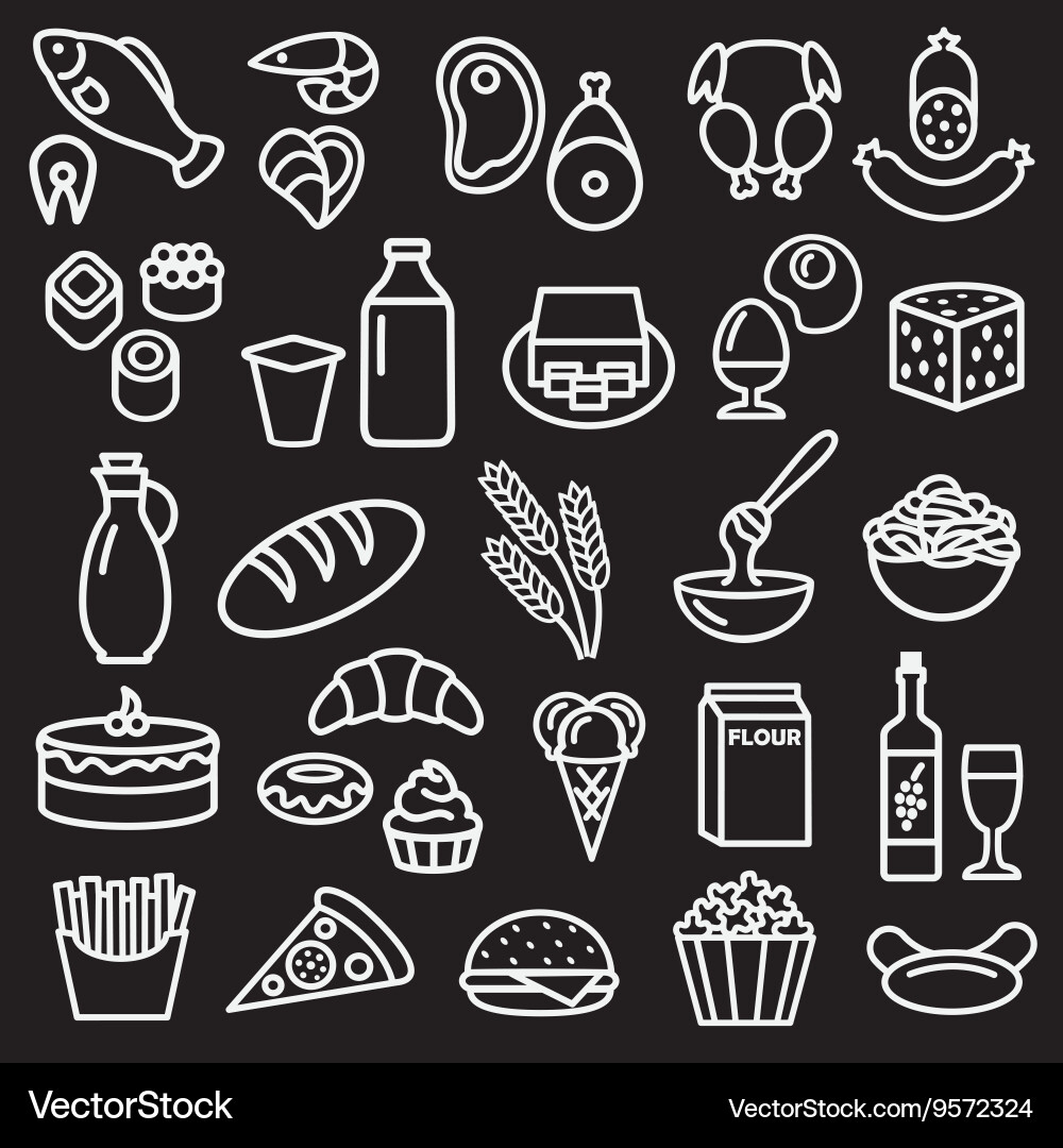 Food Icon Set - Black Outline Vector Image