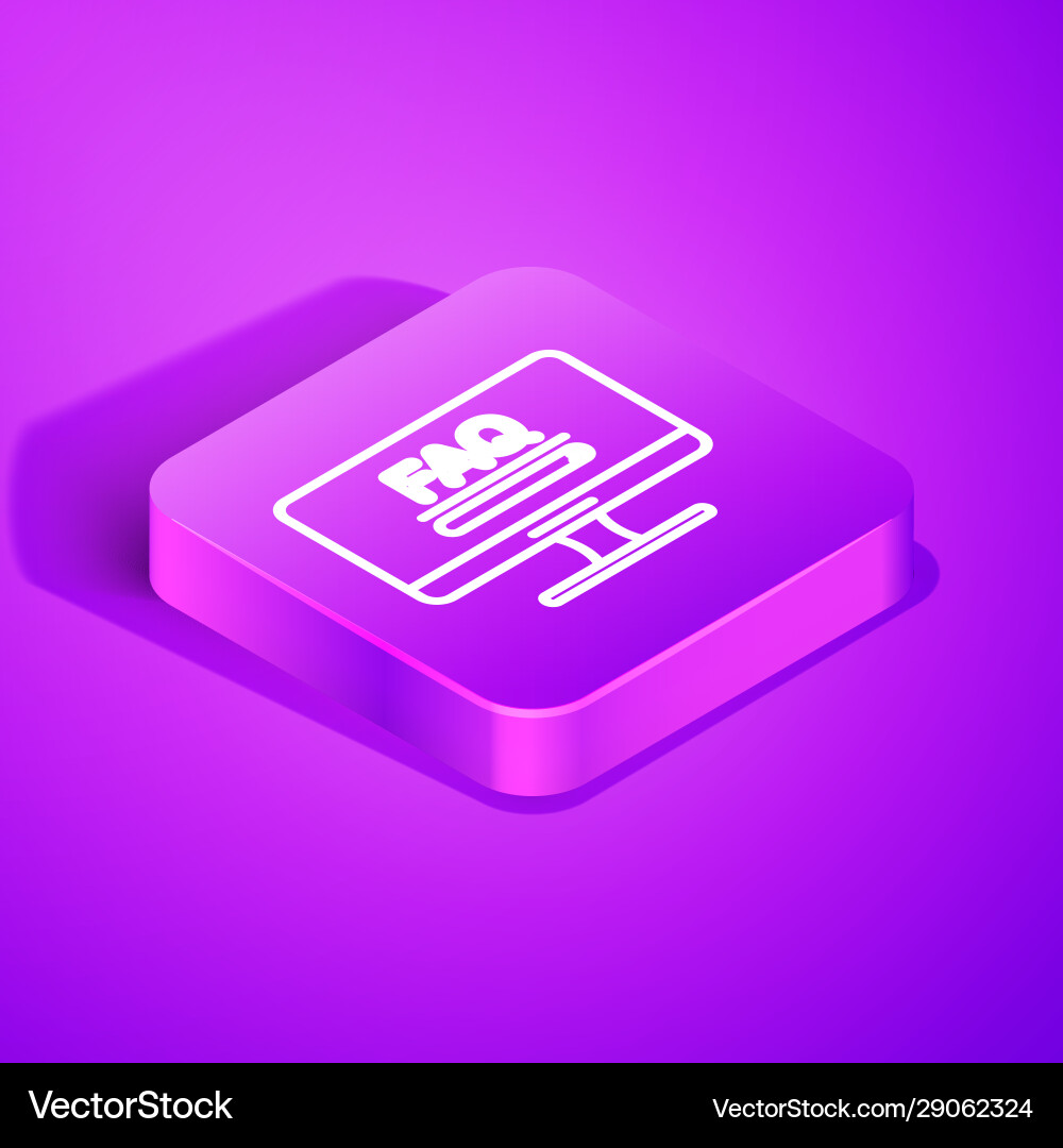 Isometric line computer monitor with text faq vector image