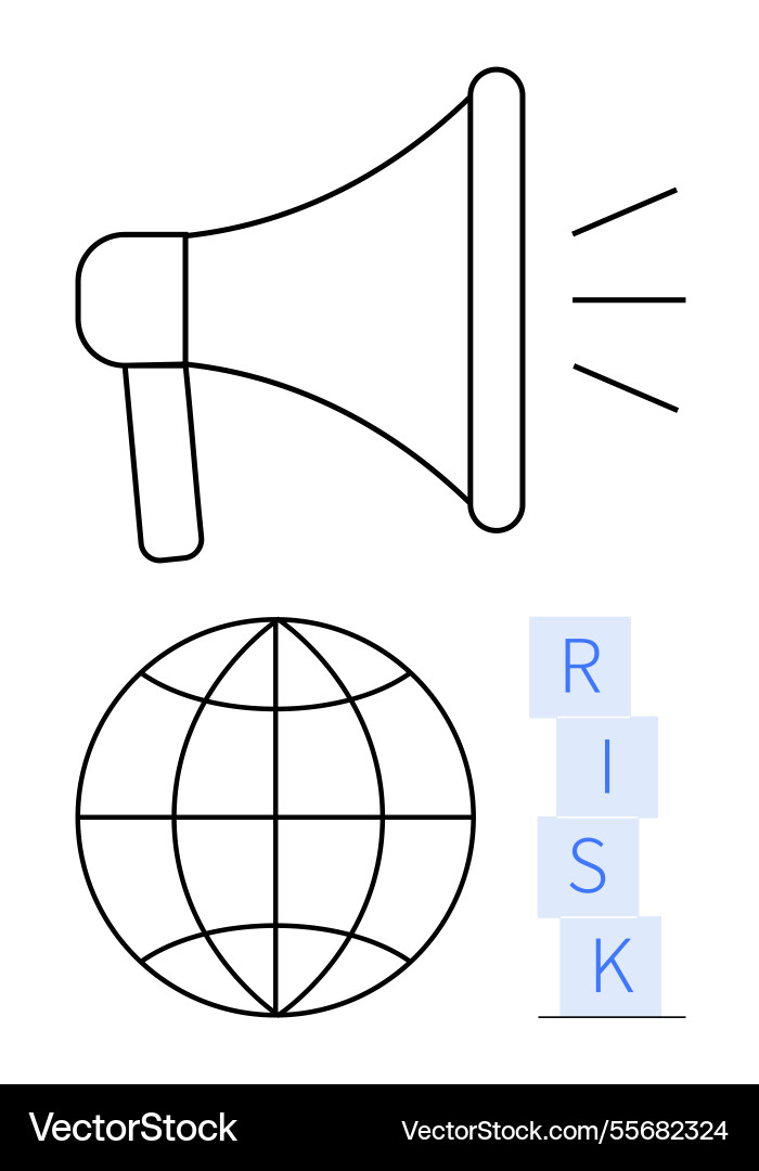 Megaphone globe and risk blocks representing Megaphone globe and risk blocks representing Vector Image