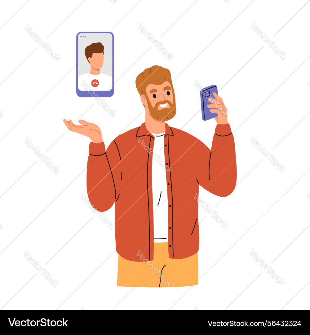 Men talking on video call using mobile apps Men talking on video call using mobile apps vector image