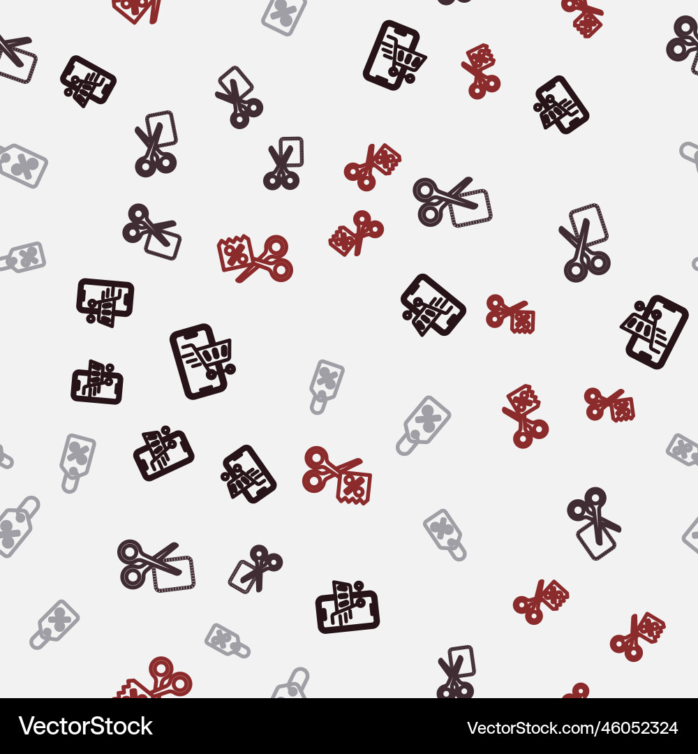 Set line mobile with shopping cart scissors cuts Set line mobile with shopping cart scissors cuts Vector Image