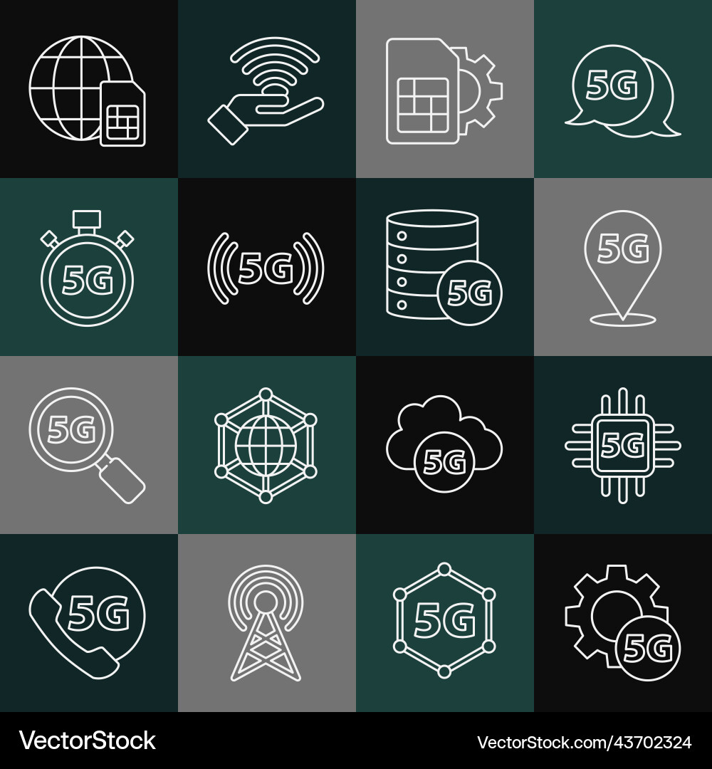 Set line setting 5g network processor location Vector Image