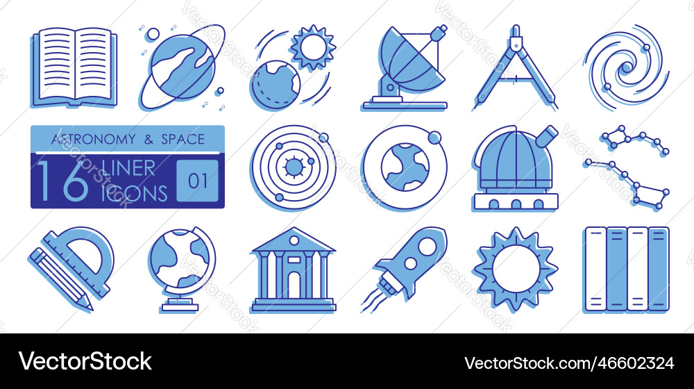 Set of color filled linear icons science vector image