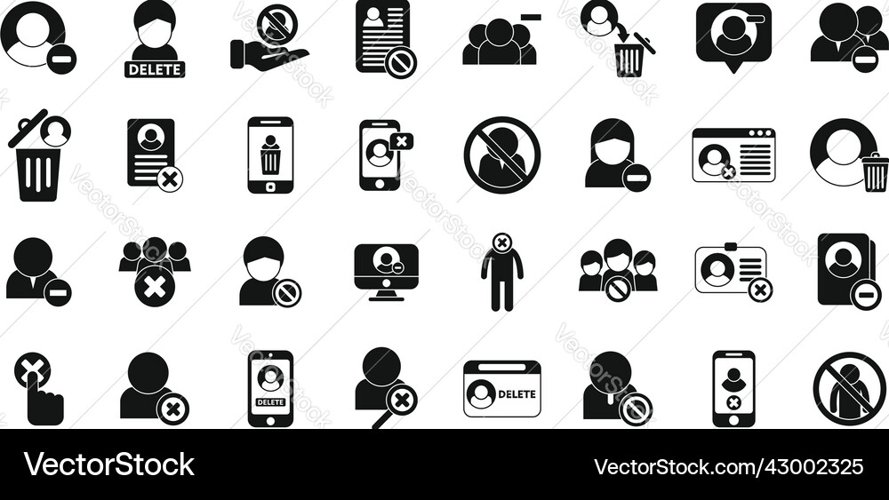 Delete user icons set simple access avatar Delete user icons set simple access avatar vector image