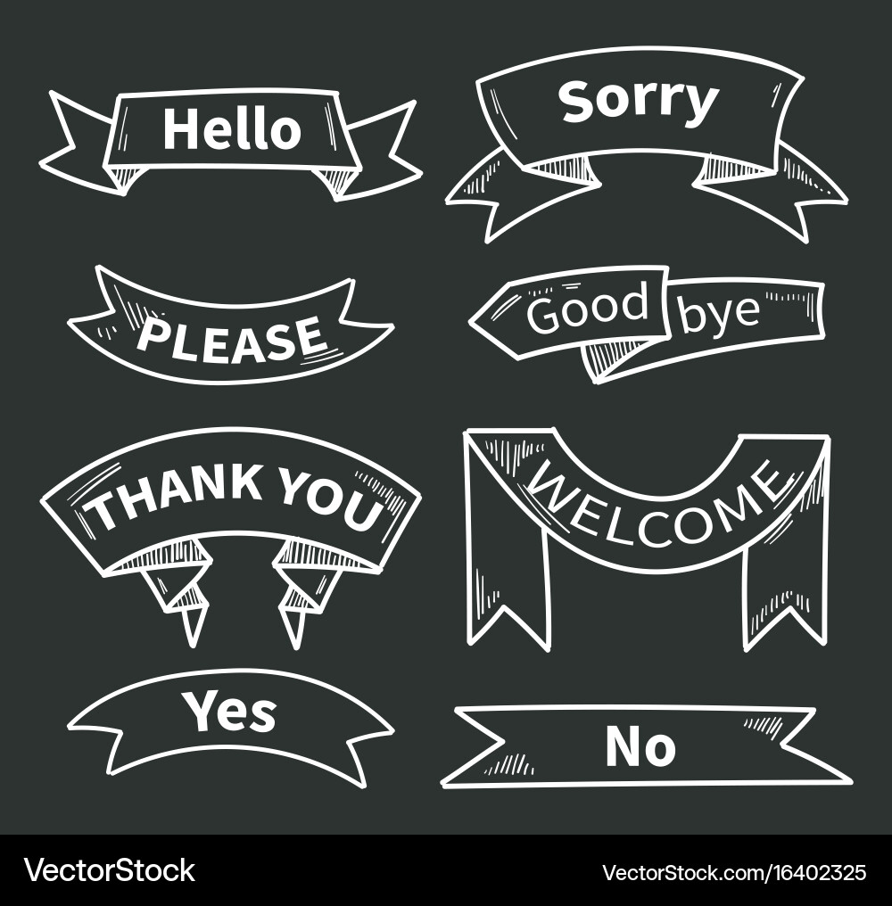 Dialog words on ribbons short phrases thank you vector image