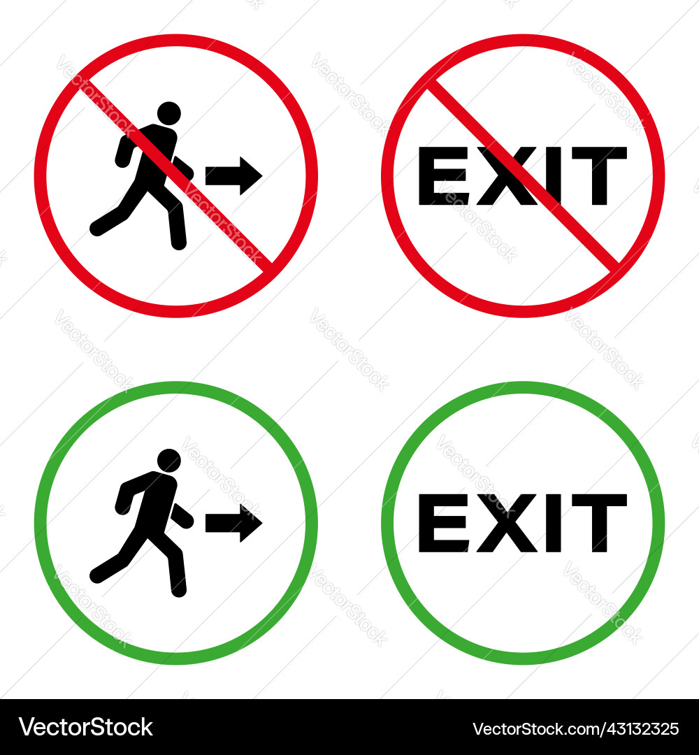 Exit prohibited allowed way emergency escape Exit prohibited allowed way emergency escape Vector Image
