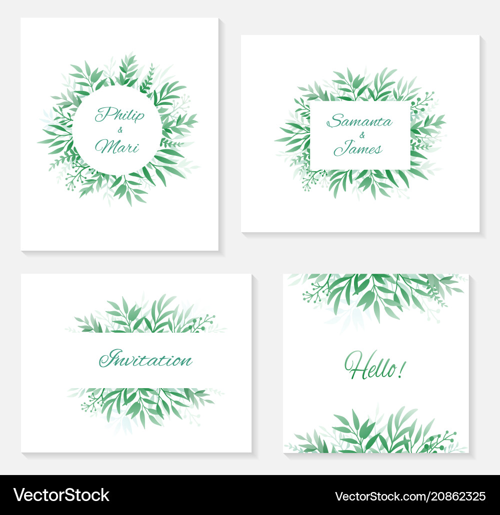 Green Leaf Branch Wedding Invitations vector image