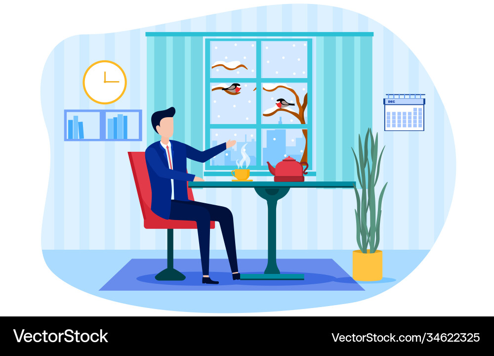 Man sitting at table and looking out window Man sitting at table and looking out window vector image