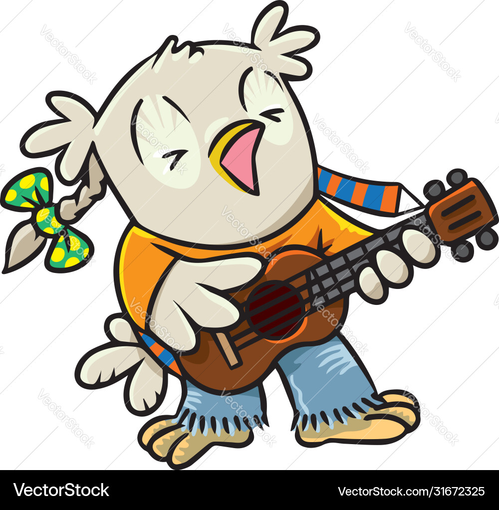 Owl little funny singing bird with ukulele Vector Image