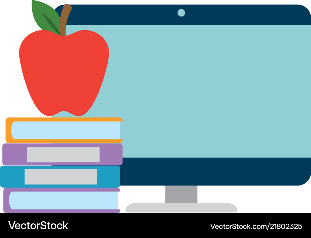 Pile text books with apple and computer Pile text books with apple and computer vector image