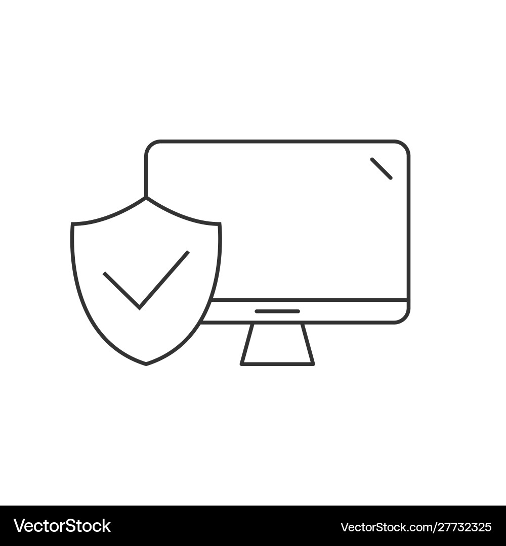 Protected Computer Icon - Shield Vector Image