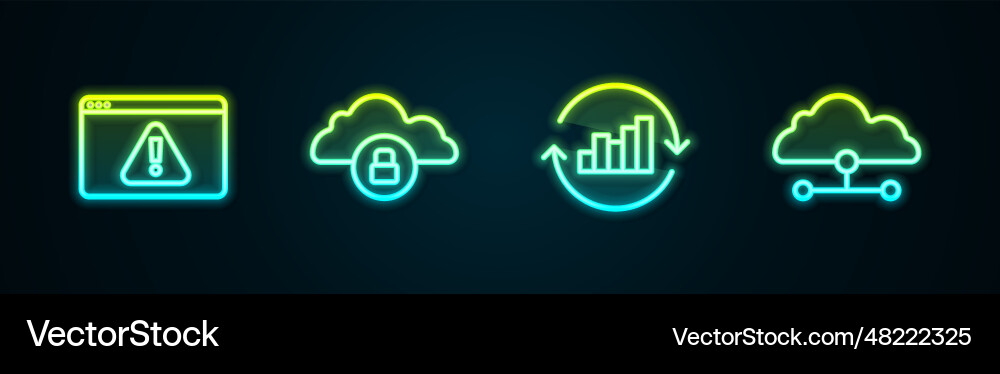 Set line browser with exclamation mark cloud Vector Image