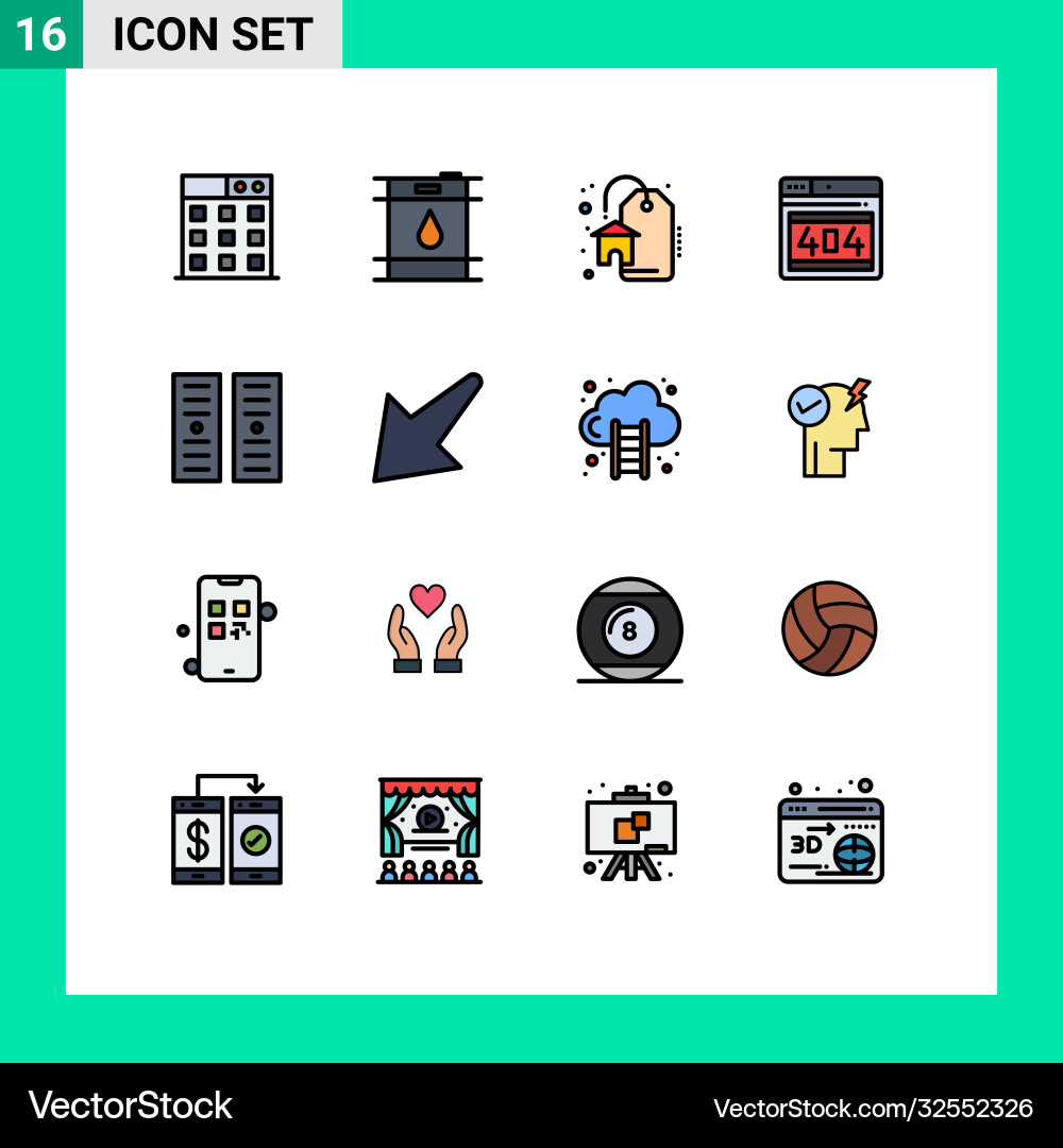 16 universal flat color filled lines set for web vector image