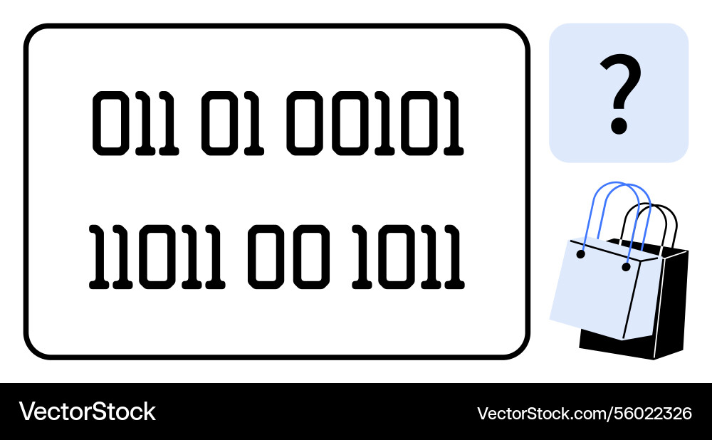 Binary Code Puzzle mit Fragezeichen und Shopping Binary Code Puzzle mit Fragezeichen und Shopping Vektorbild