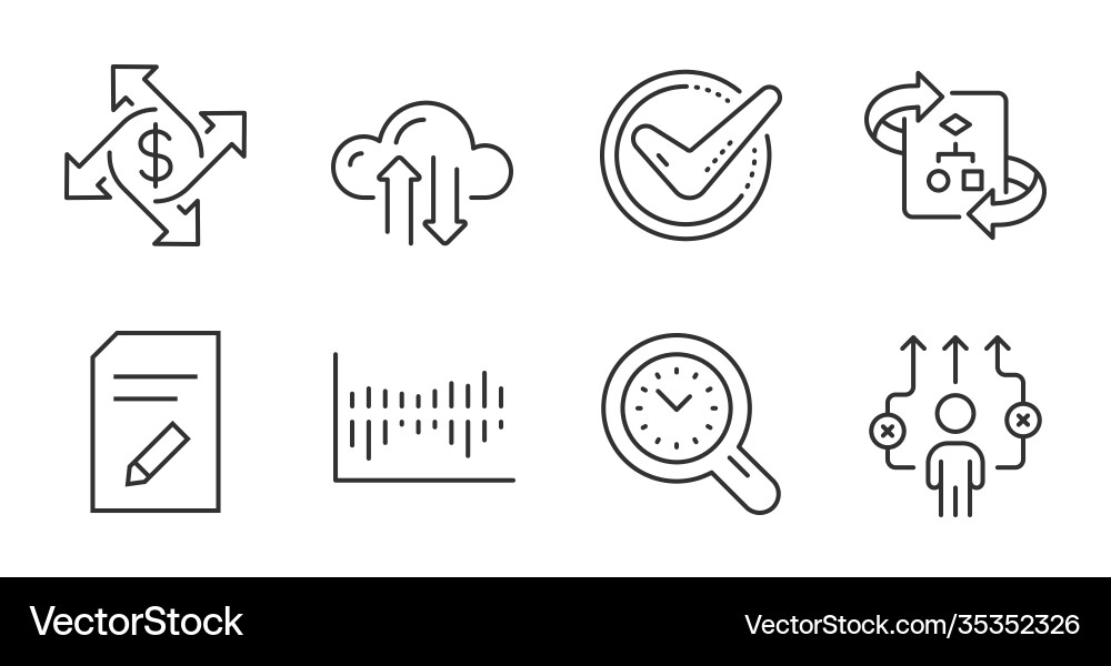 Cloud sync column diagram and edit document icons Cloud sync column diagram and edit document icons vector image