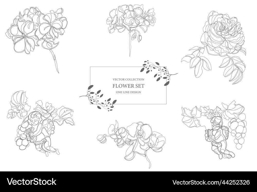 Collection of hand drawn outline flowers one line Collection of hand drawn outline flowers one line vector image