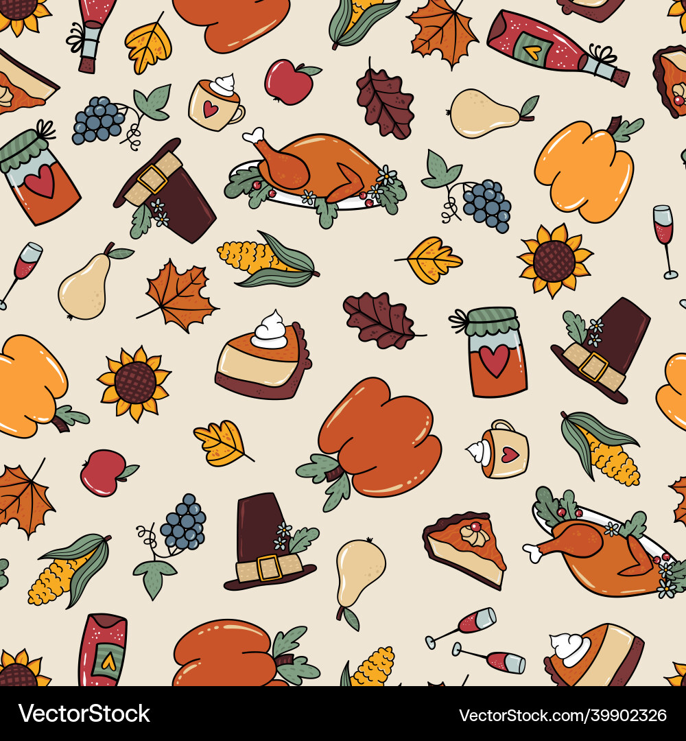 Cute hand drawn thanksgiving seamless pattern Cute hand drawn thanksgiving seamless pattern vector image