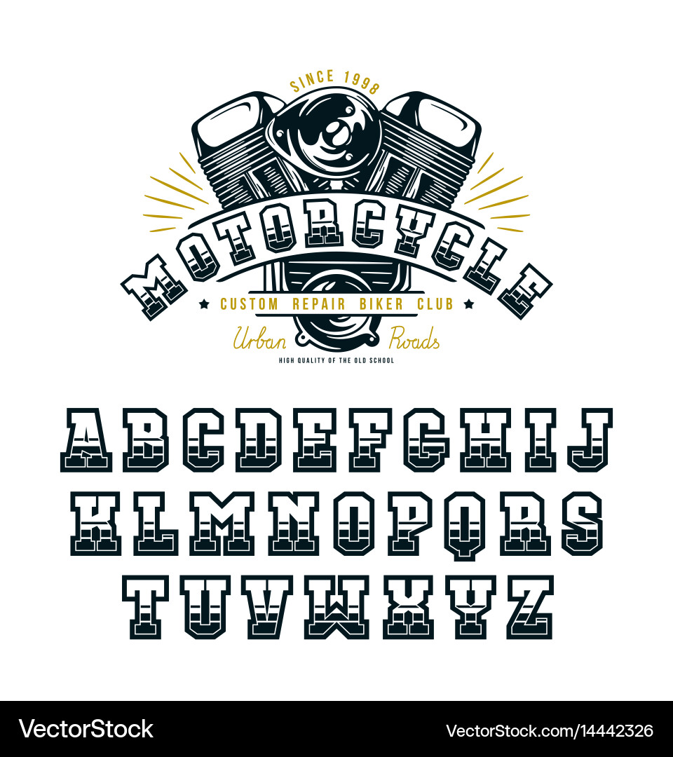 Decorative serif font in biker style Royalty Free Vector