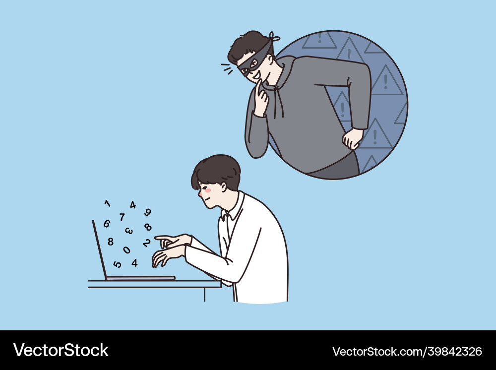 Hacker spy on office male worker using computer vector image