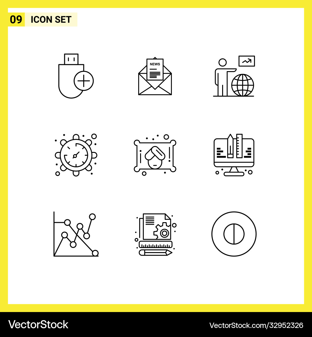 Mobile interface outline set 9 pictograms Vector Image