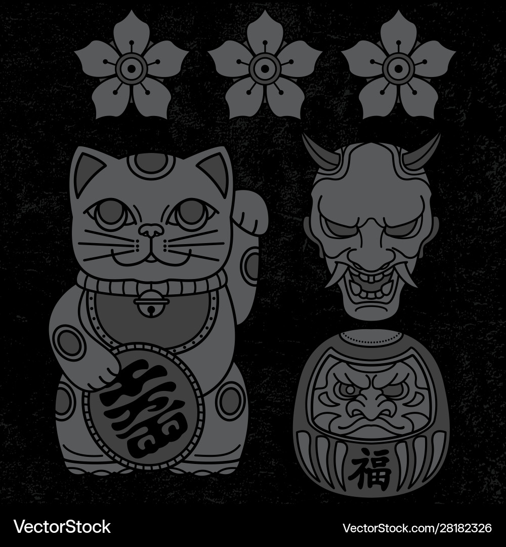 Set japanische Ikone traditionelle Tattoo Set japanische Ikone traditionelle Tattoo vektorbild