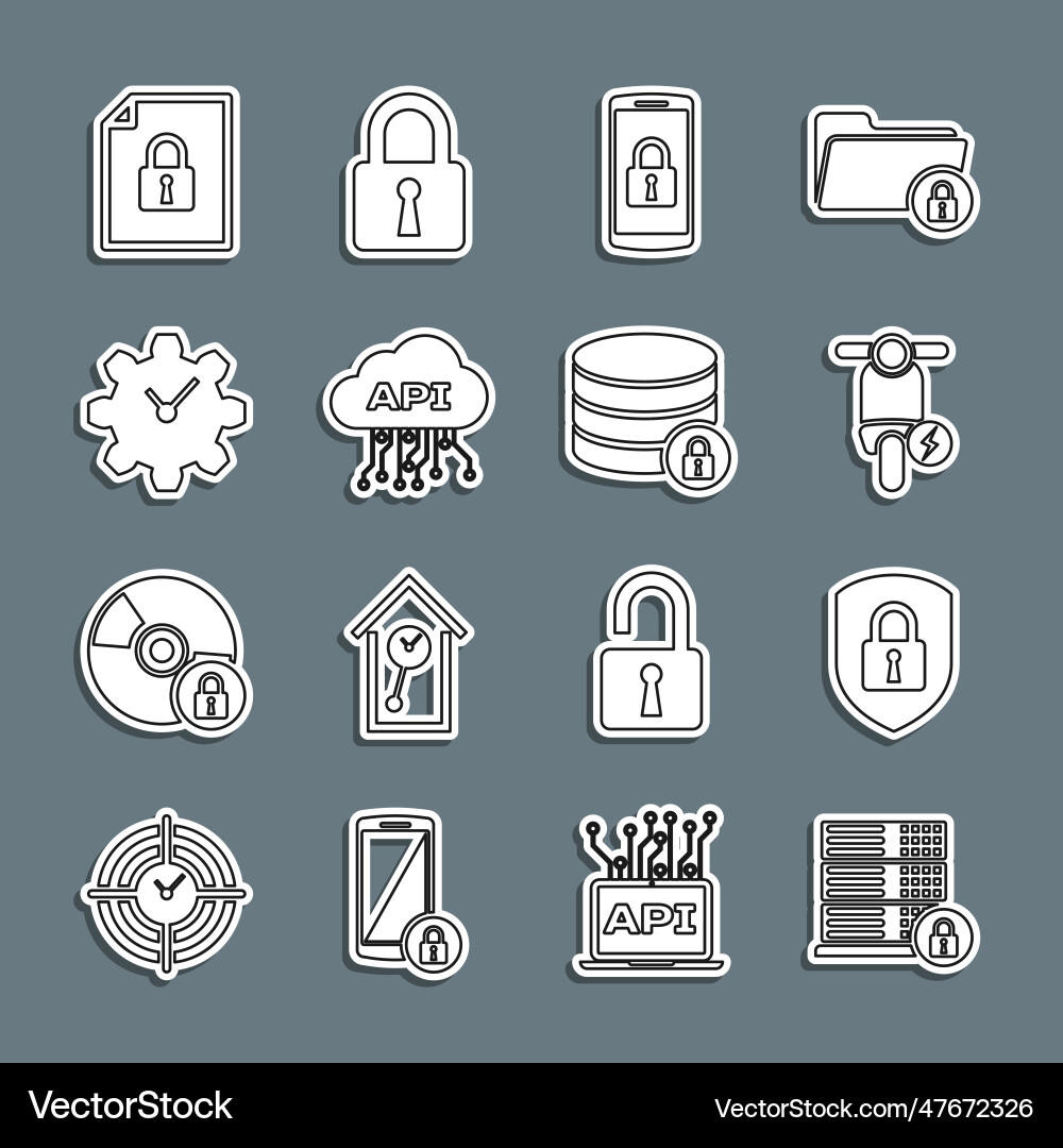 Set line server security with lock shield Set line server security with lock shield vector image