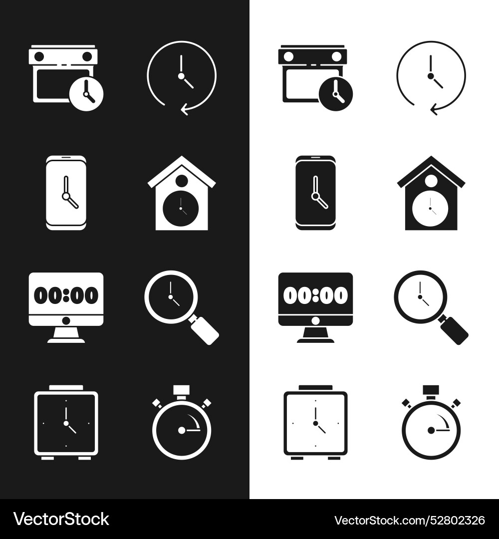 Set retro wall watch alarm clock app mobile Set retro wall watch alarm clock app mobile vector image